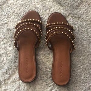 Coach leather strappy sandals w/ gold bead detail